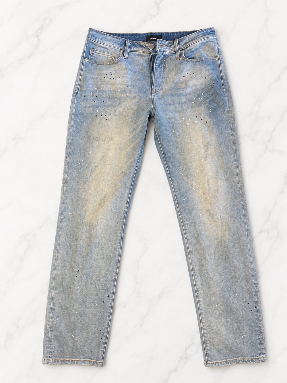 Light Wash Distressed Men’s Jeans - Casual Paint-Splatter Style